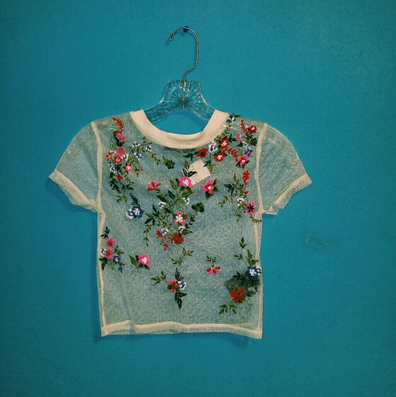 white mesh embroidered top